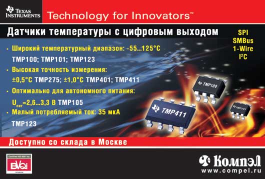 Датчики теспературы с цифровым выходом Texas Instruments Датчики теспературы с цифровым выходом Texas Instruments