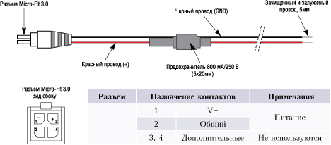 Кабель питания с разъемом Micro-Fit 3.0 Кабель питания с разъемом Micro-Fit 3.0