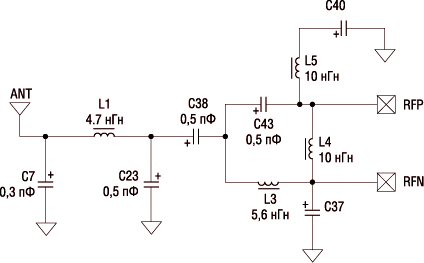 Схема согласования антенны для MRF24J40 