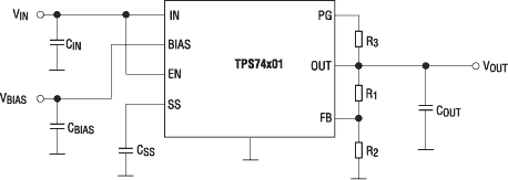 Типовая схема включения LDO-стабилизаторов семейства TPS74x01 