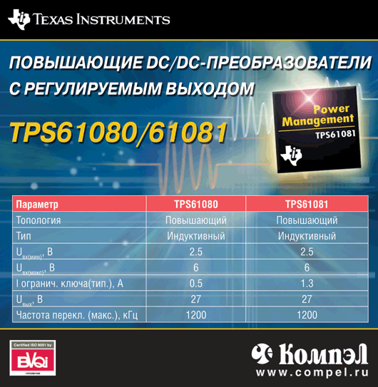Texas Instruments Повышающие DC/CD-преобразователи с регулируемым выходом Texas Instruments Повышающие DC/CD-преобразователи с регулируемым выходом