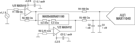 Типовая схема буферизации одного канала АЦП MAX11040 