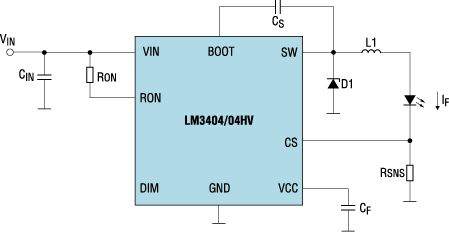 Схема включения драйвера LM3404/04HV (аналогично для всей серии LM340x)