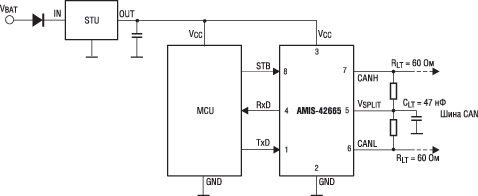 Типовая схема включения приемопередатчика AMIS-42665