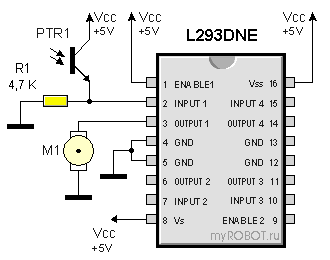 Схема простого робота на микросхеме L293DNE